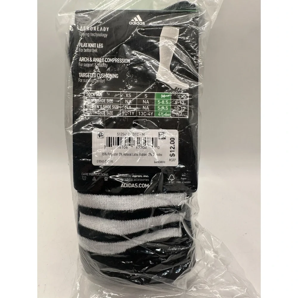 Adidas Soccer Socks 2 Pair OTC Compression Black White Size M Over The Calf‎